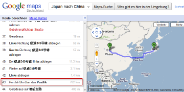 Route von Japan nach China