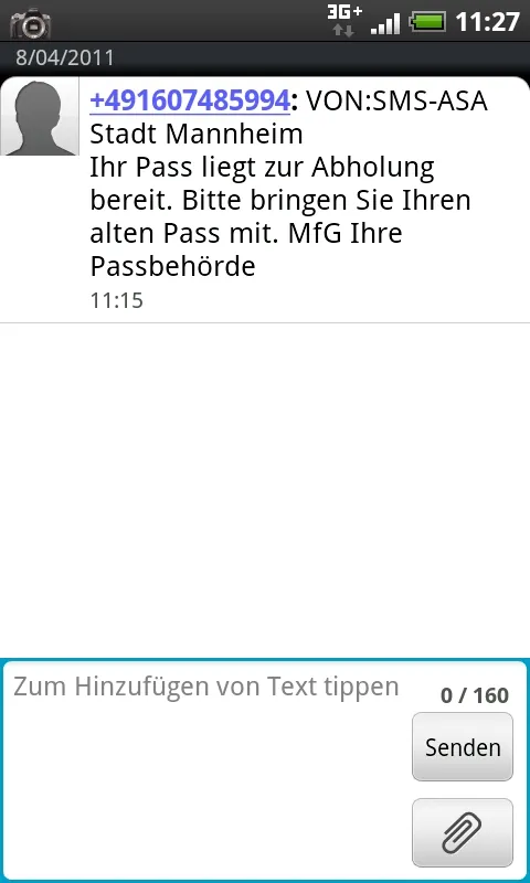 Passbenachrichtigung per SMS Passbenachrichtigung per SMS