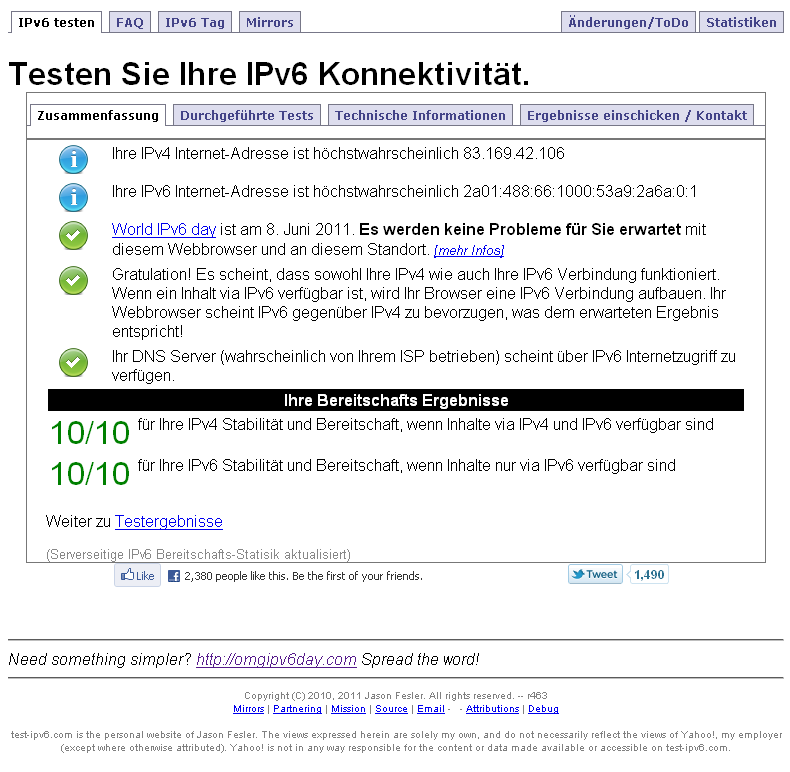 wolf-u.li und nas-tweaks.net sind per IPv6 erreichbar