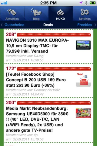 Screenshot der MyDealz App auf dem iPhone