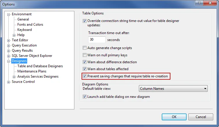 SQL Server - Prevent Saving Changes - Lösung SQL Server - Prevent Saving Changes - Lösung
