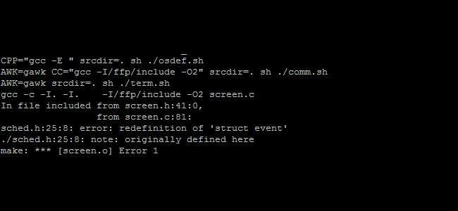 Fehler während Kompilierung von screen-4.0.3 unter uclibc: sched.h:26: error: redefinition of ’struct event‘