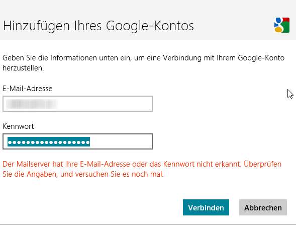 Windows 8 - Mail App - Google Mail einbinden