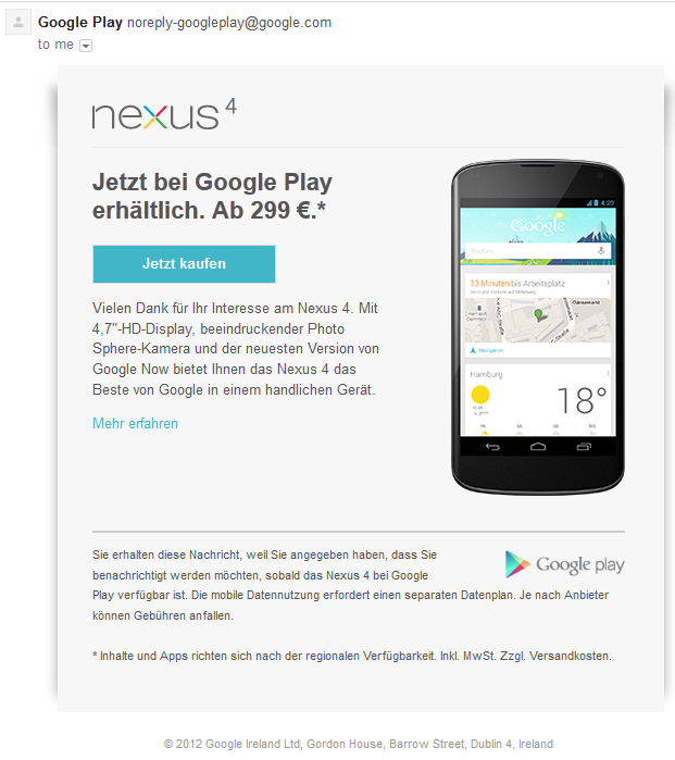 Nexus 4 verfügbar