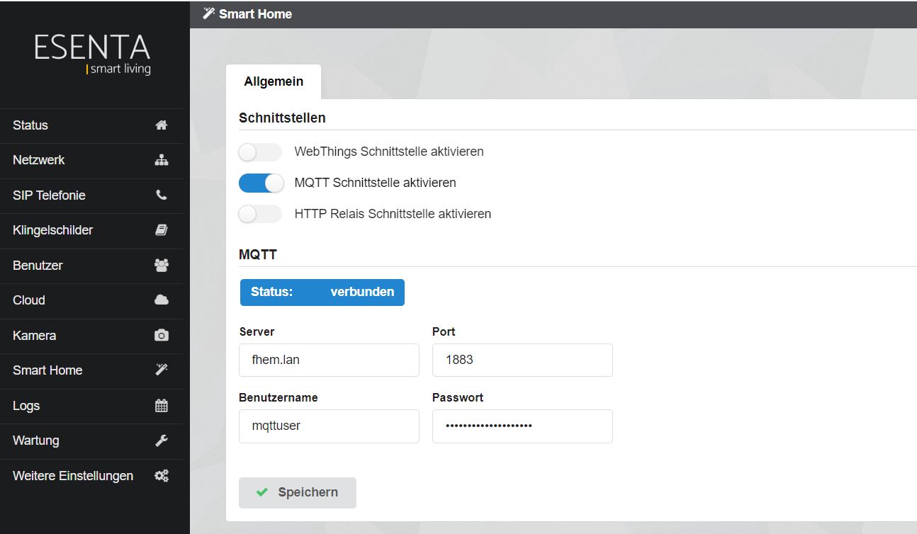 MQTT Konfiguration in der ESENTA SIAS Weboberfläche