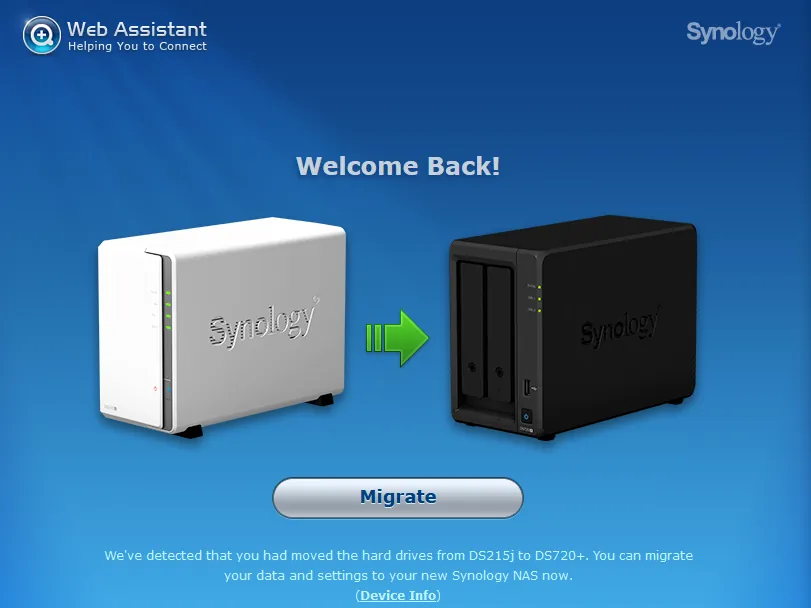 Migration von Synology DS215J auf DS720+